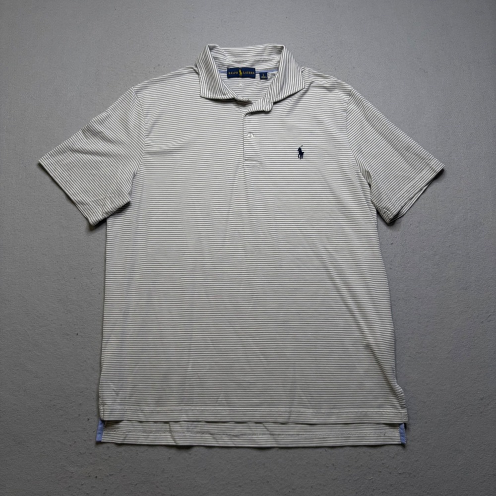Ralph Lauren Polo‎ Shirt Mens Large Grey Striped Short Sleeve Pony Logo Classic